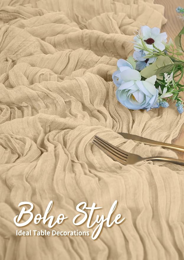 Pesonlook Cheesecloth Table Runner Beige, 20 Pack 17.7x108 inch, Long | Rustic - Image 5