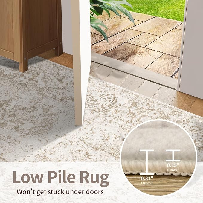 Rugxara 9x12 Extra Large Washable Area Rug, Soft Neutral Vintage Boho Rug - Image 6