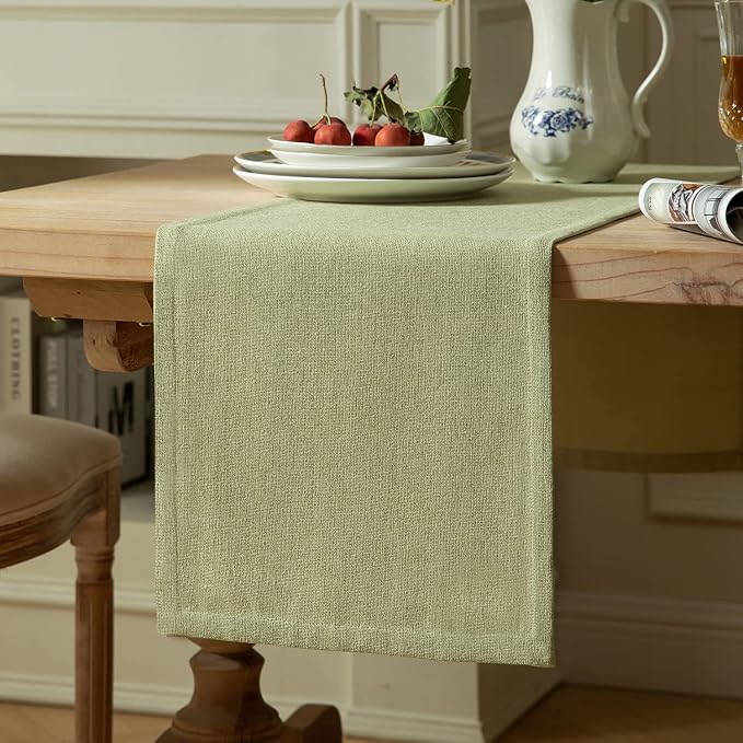 Burlap Style Farmhouse Table Runner, 14x48 Inches Light Sage Green | Thick by ZEEMARTONLINE