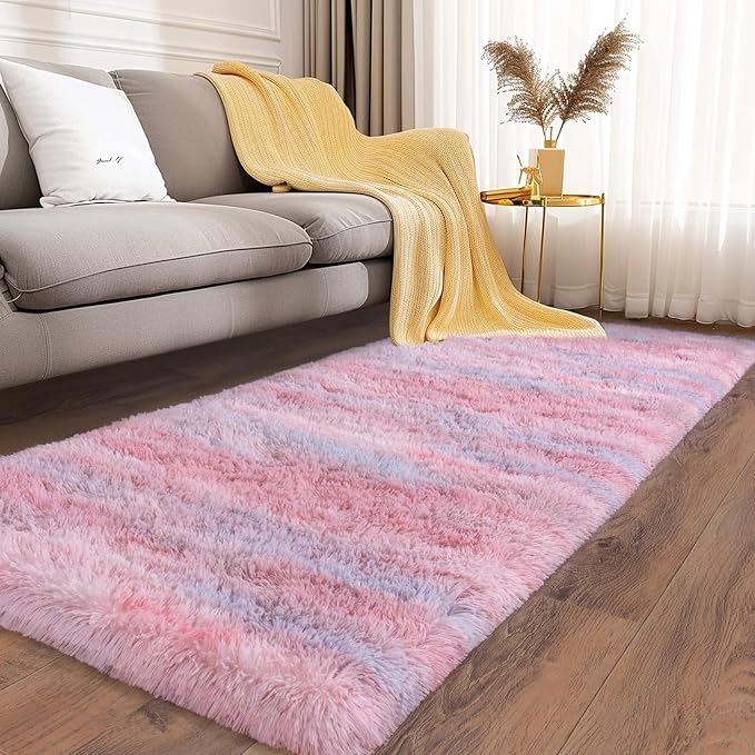 Soft Runner Rugs for Bedroom Hallways, 2x6 Abstract Pink Fluffy Shag Throw Area - Image 2