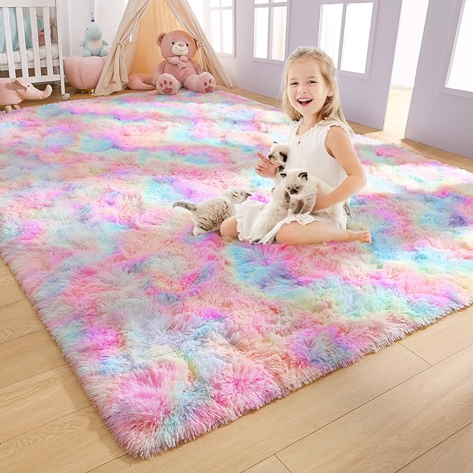 AROGAN Soft Rainbow Area Rugs for Girls Room 3x5 Feet, Fluffy Girls Bedroom Rugs by AROGANAREARUG