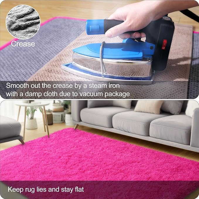qulint Hot Pink Area Rug for Bedroom, Fluffy Soft 4x6 Shag Rug for Living Room - Image 5