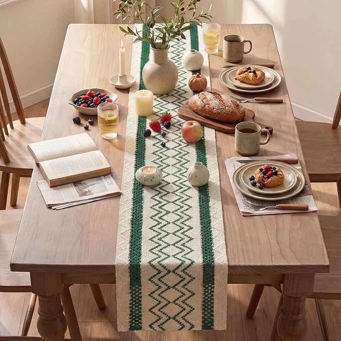 Artoid Mode Forest Green Stripe Diamond Woven Table Runner 12x108 Inch | - Image 4