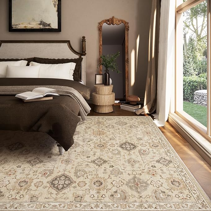 Machine Washable Rug for Living Room: 6x9 Area Rugs Boho Vintage Rug Stain - Image 3
