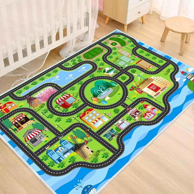 Kids Car Rug, soft low-pile surface, non-slip backing, large size by Nanshibaalwaysstandsbyyou