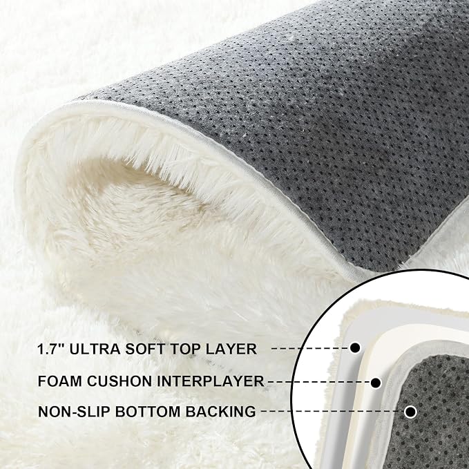 Cream White Rugs for Bedroom, 4x6 Fluffy Area Rugs for Living Room, Small Fuzzy - Image 3