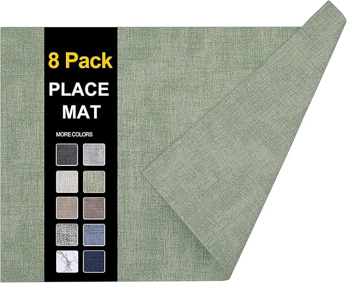 Faux Leather Heat Resistant Placemats 8 Packs, Waterproof Wipeable Dining PU by homing