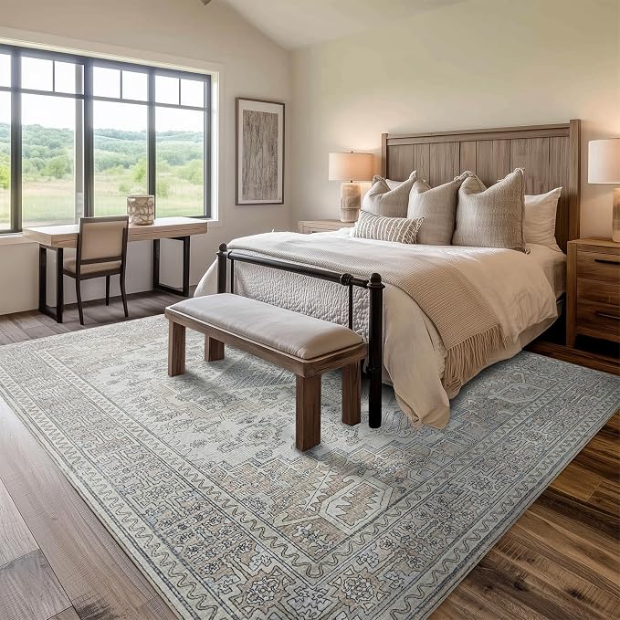 Machine Washable Area Rugs 9x12 Living Room Retro Rugs- Ultra Soft Low Pile - Image 7