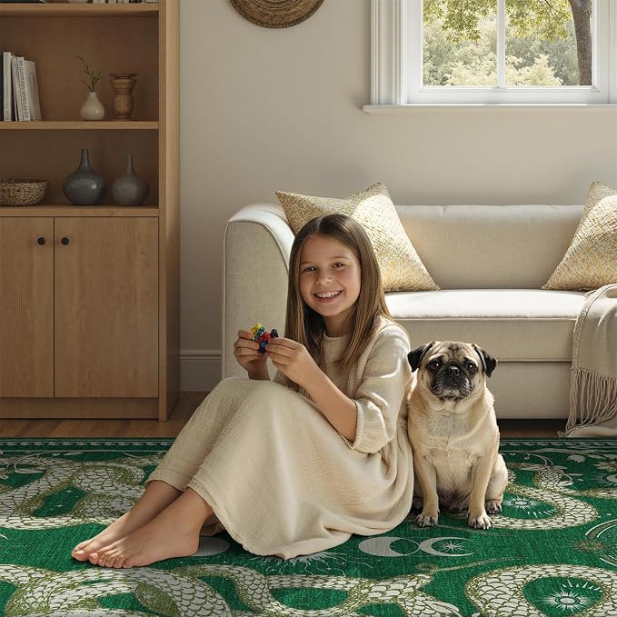DCX Washable 9x12 Snake Rug, Soft Low Pile Carpet, Kid & Pet Friendly - Image 4
