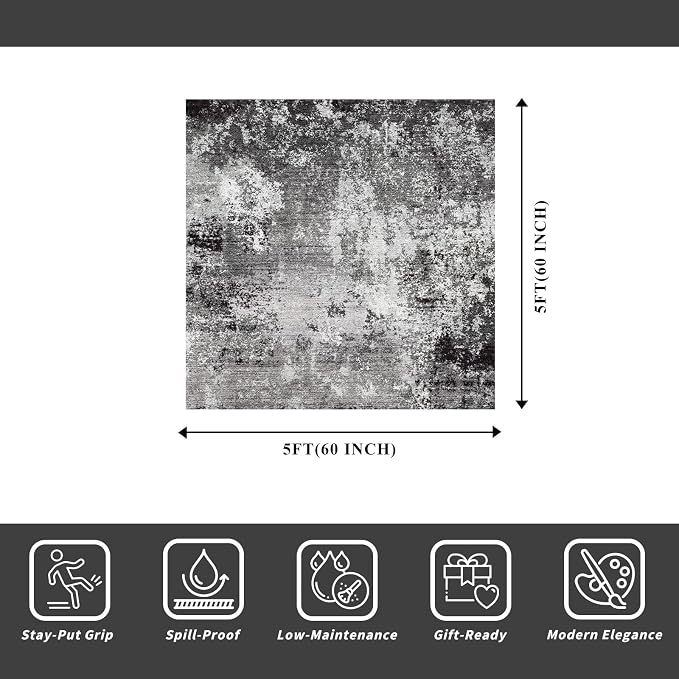 5x5 Rug Square for Living Room – Machine Washable Non-Slip Area Rug for Kitchen - Image 2