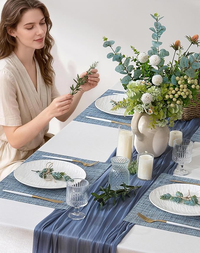 Leetaltree Woven Vinyl Placemats Set of 4, Deep Navy | OEKO-TEX, Washable - Image 3