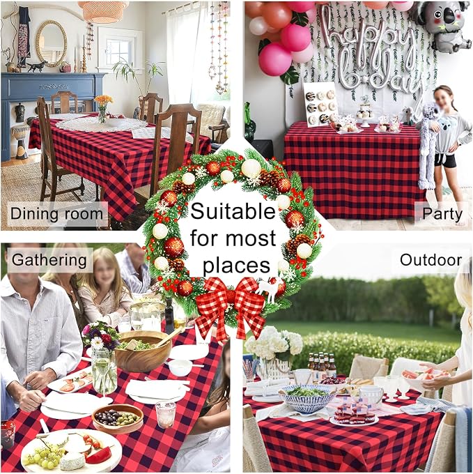 Red and Black Plaid Tablecloth Waterproof, 2 Pack, 60 x 102 inch | Checkered - Image 4