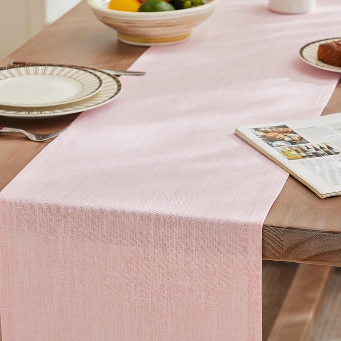 Rustic Cotton Linen Table Runner, 13x36 Inches Pink | Farmhouse Style Linen - Image 3