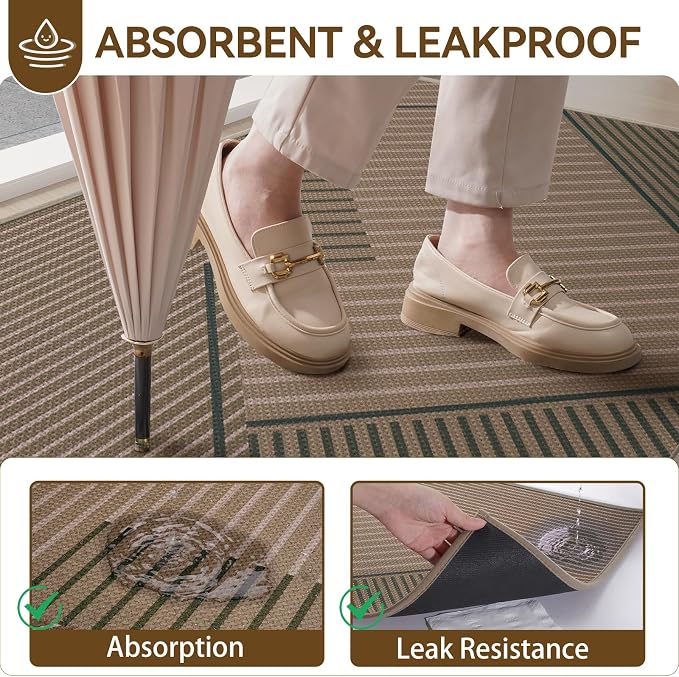 Front Door Mat 17''x30'', Non Slip Absorbent Dirt Resist Washable Low-Profile - Image 3