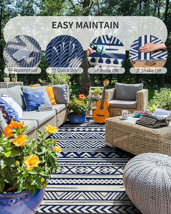 MontVoo Outdoor Rug 8x10 Waterproof Outdoor Patio Rug Mat Reverisble Plastic - Image 2