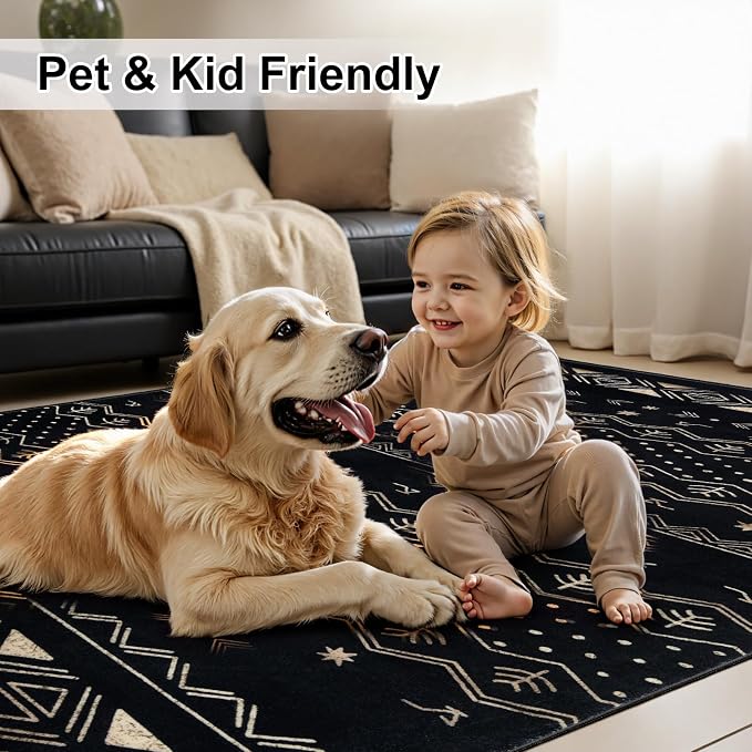 SERISSA 2x5 Kitchen Runner Rug, Washable Non-Slip Black Gold Grad Boho Rug - Image 7