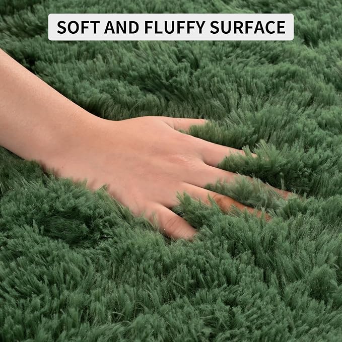 Tepook Fluffy Dark Green Rugs for Living Room Bedroom, 8x10 Soft Area Rug - Image 7