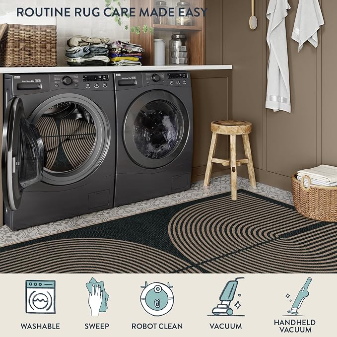 Lahome Enfys Modern Rainbow Round Rug 4ft, Circular Indoor Outdoor Kitchen Rug - Image 5