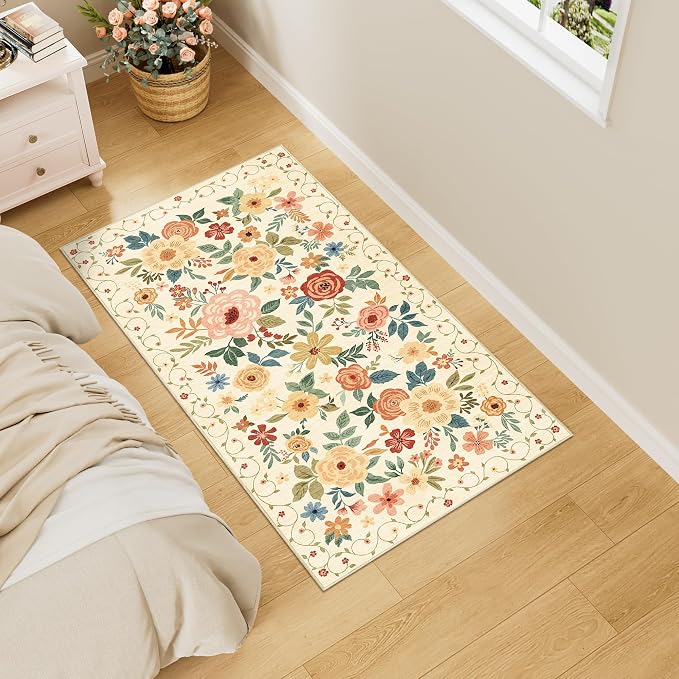 DUKINO 2x4 Rug for Entryway, Washable Kitchen Floral Runner Rug - Image 5