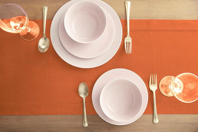 Solino Home Cotton Linen Dining Table Runner Pumpkin Hemstitch, 14 x 120 in | - Image 3