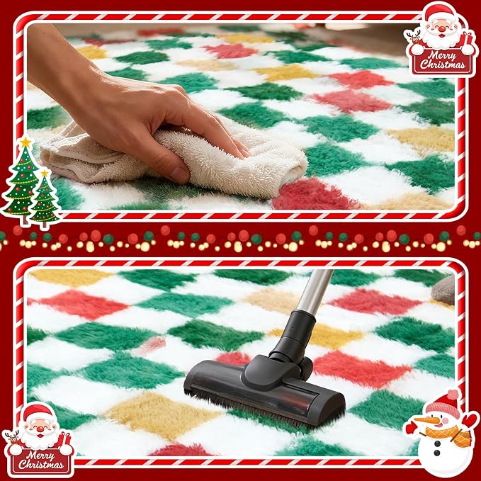 Checkered Area Rug 5x8 for Bedroom Living Room, Christmas Shag Rug Fuzzy Shaggy - Image 7
