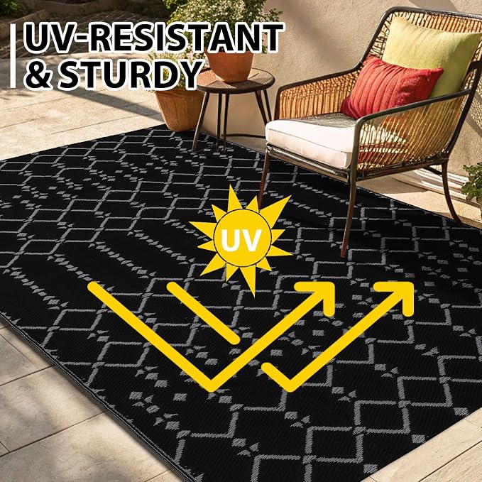 Smiry Outdoor Rug 8x10 ft, Waterproof Reversible Plastic Straw Rugs, Boho - Image 5