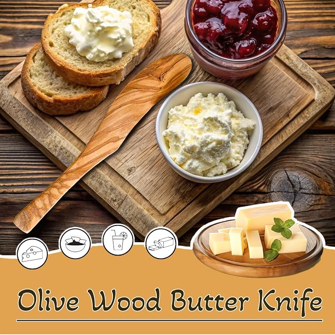 Olive Wood Butter Spreader, 6.8 Inch Handmade Butter Knife Set of 3 | Olive - Image 4