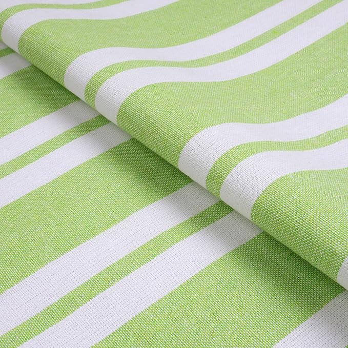 Encasa XO Table Runner, Woven Cotton Dining Runner 13"x120" Franca Lime Stripes - Image 6