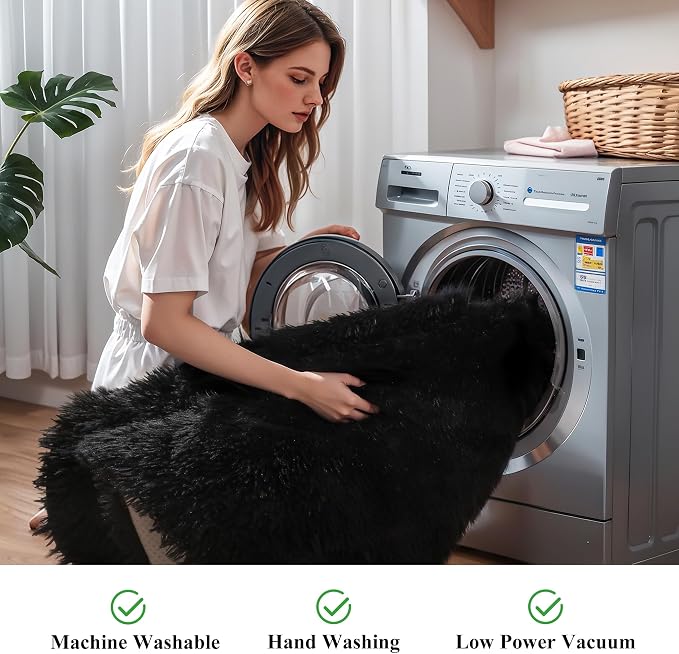 KICHOWUA 5x8 Black Fluffy Shag Rug - Image 5
