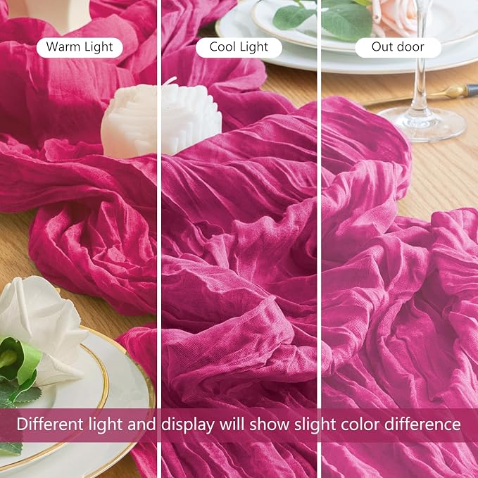 Cheesecloth Table Runner Fushia 10FT Boho Gauze Runner, 3 Pack | 120 Inch - Image 8