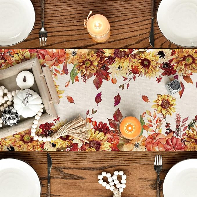Artoid Mode 210 GSM Fall Table Runner 13x120 Inch Home Party Decor | Sunflower - Image 4