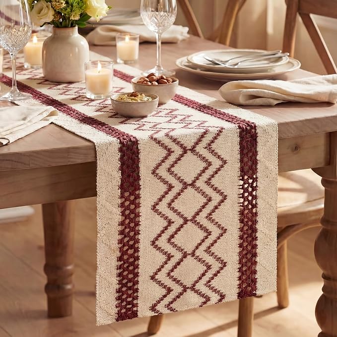 Artoid Mode Red Stripe Diamond Woven Table Runner 12x108 Inch | Holiday by ArtoidMode