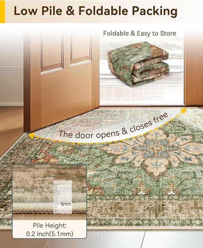 RELEANY Area Rugs 7'x9' Washable Non-Slip, Floral Vintage Distress Medallion - Image 4