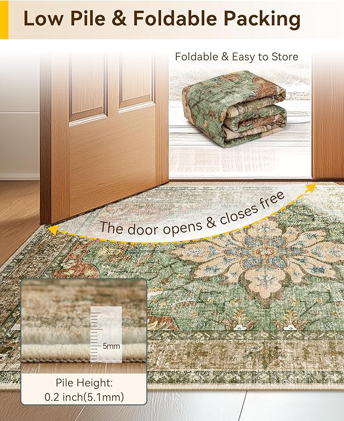 RELEANY Area Rugs 4'x6' Washable Non-Slip, Floral Vintage Distress Medallion - Image 4