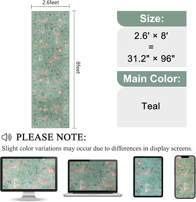 DUKINO 2.6x8 Rug for Hallway, Washable Kitchen Runner Rug - Image 2