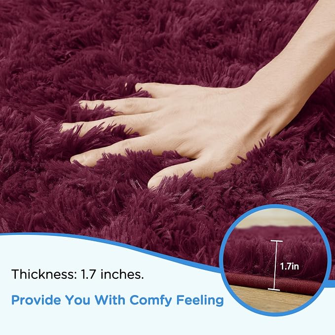 8x10 Burgundy Shag Area Rugs for Living Room, Large Fluffy Shaggy Rug for - Image 5