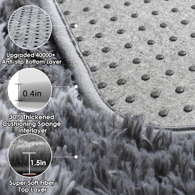 ONASAR Area Rugs for Living Room Bedroom, 5x8 Fluffy Grey and White Rug - Image 5