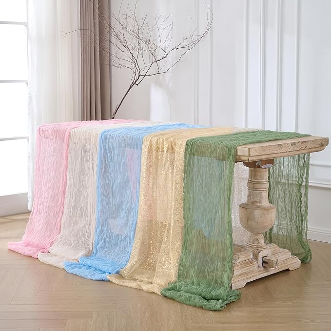 3 Pack Tan Beige Cheesecloth Table Runners, 120 Inch 10Ft Gauze Table Runner - Image 8