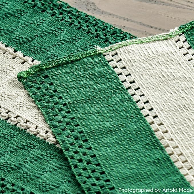 Artoid Mode Emerald Green Farmhouse Woven Table Runner 12x108 Inch | Holiday - Image 5