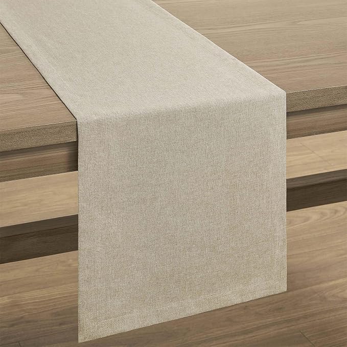 Basic Linen Style Table Runner, 14x72 Inch Natural | Mitered Corner Design - Image 7