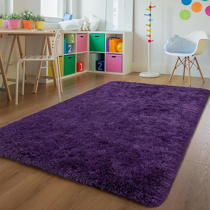 Andecor Shag Area Rug for Living Room, 4x6 Feet Purple Soft Fluffy Indoor Plush - Image 2