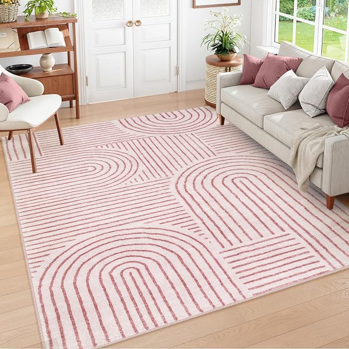 Lahome Abstract 8x10 Area Rugs, Soft Pink 8x10 Rugs by Lahome