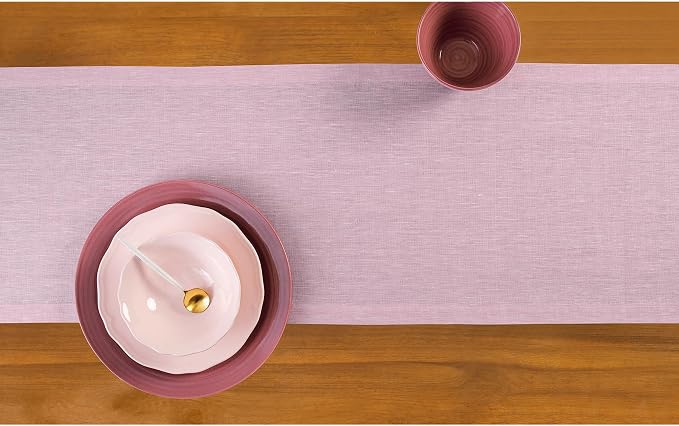 Solino Home 100% Pure Linen Dining Table Runner Pink, Athena 14 x 36 in | Table - Image 4