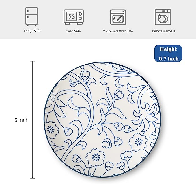 Selamica Ceramic Dessert Plates Set of 6, 6 Inch Appetizer Plates - Image 2