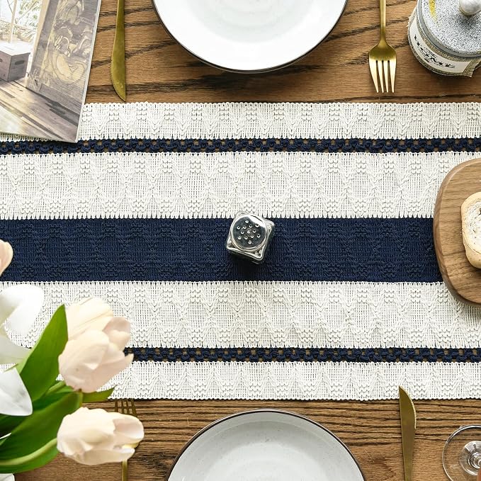 Artoid Mode Dark Blue Rustic Woven Table Runner 12x60 Inch | Holiday Farmhouse - Image 3