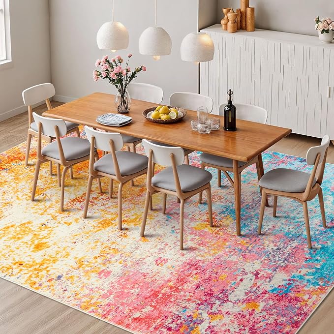Rugflix 5x7 Area Rugs for Living Room, Washable Colorful Rainbow Rug - Image 3