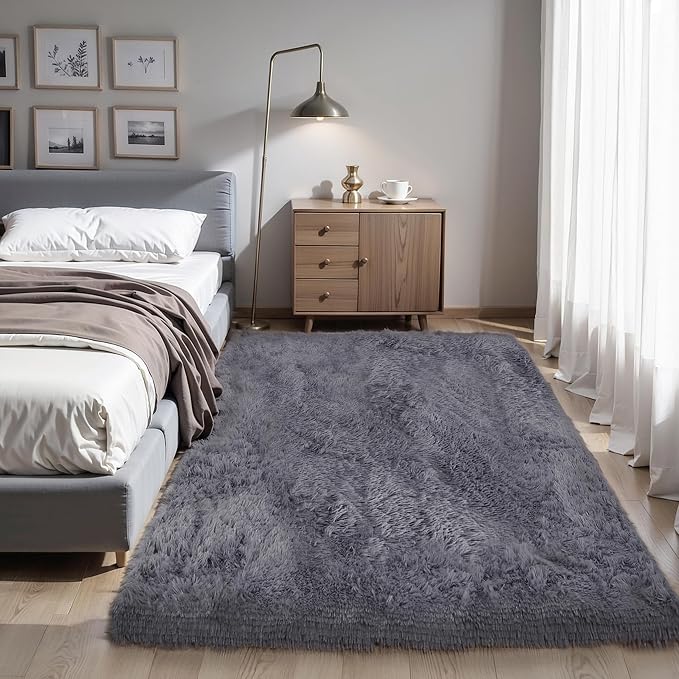 KICHOWUA Thick Area Rug Grey Fluffy Shag 5x8 - Image 8