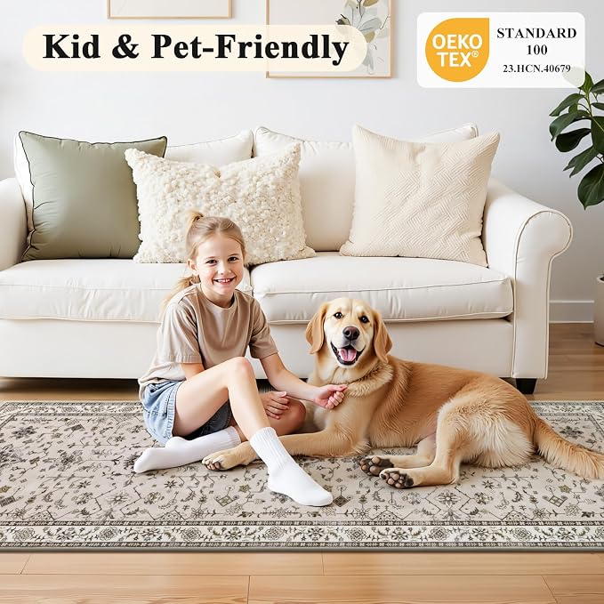 HEBE Washable Hallway Runner Rug 2'x 6' Non Slip Kitchen Rugs Runner, Low Pile - Image 7