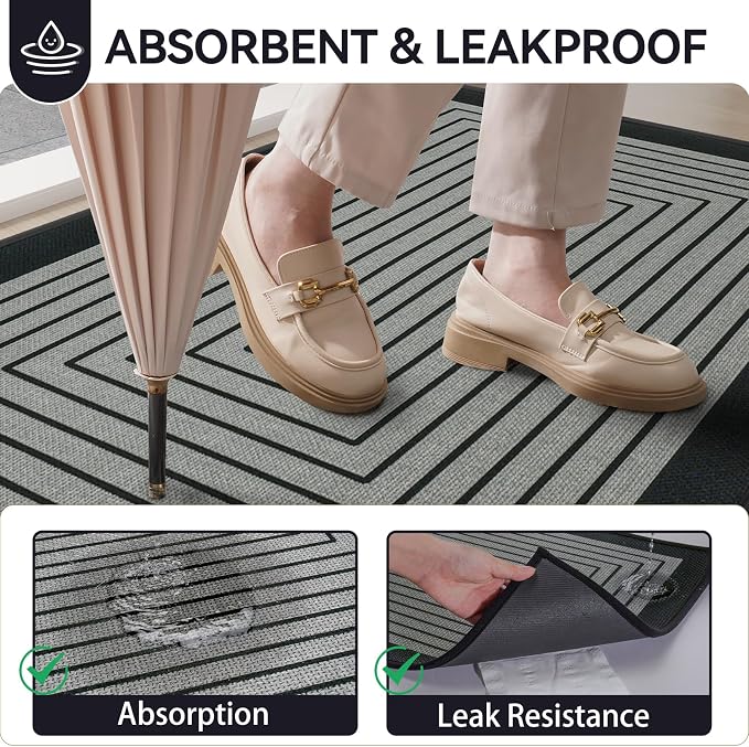 Front Door Mat 17''x30'', Absorbent Dirt Resist Washable Non Slip Low-Profile - Image 4