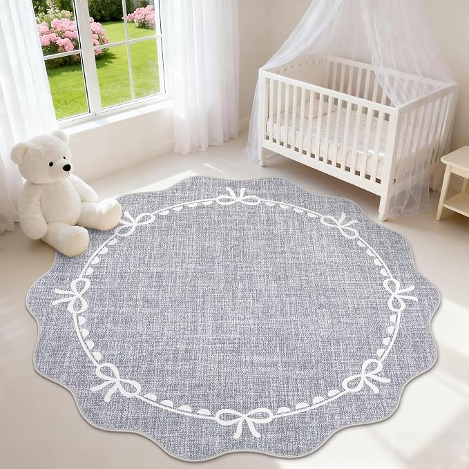 GarveeHome Scalloped Bow Rug for Living Room, 5ft Round Rugs Washable Solid by GarveeHome